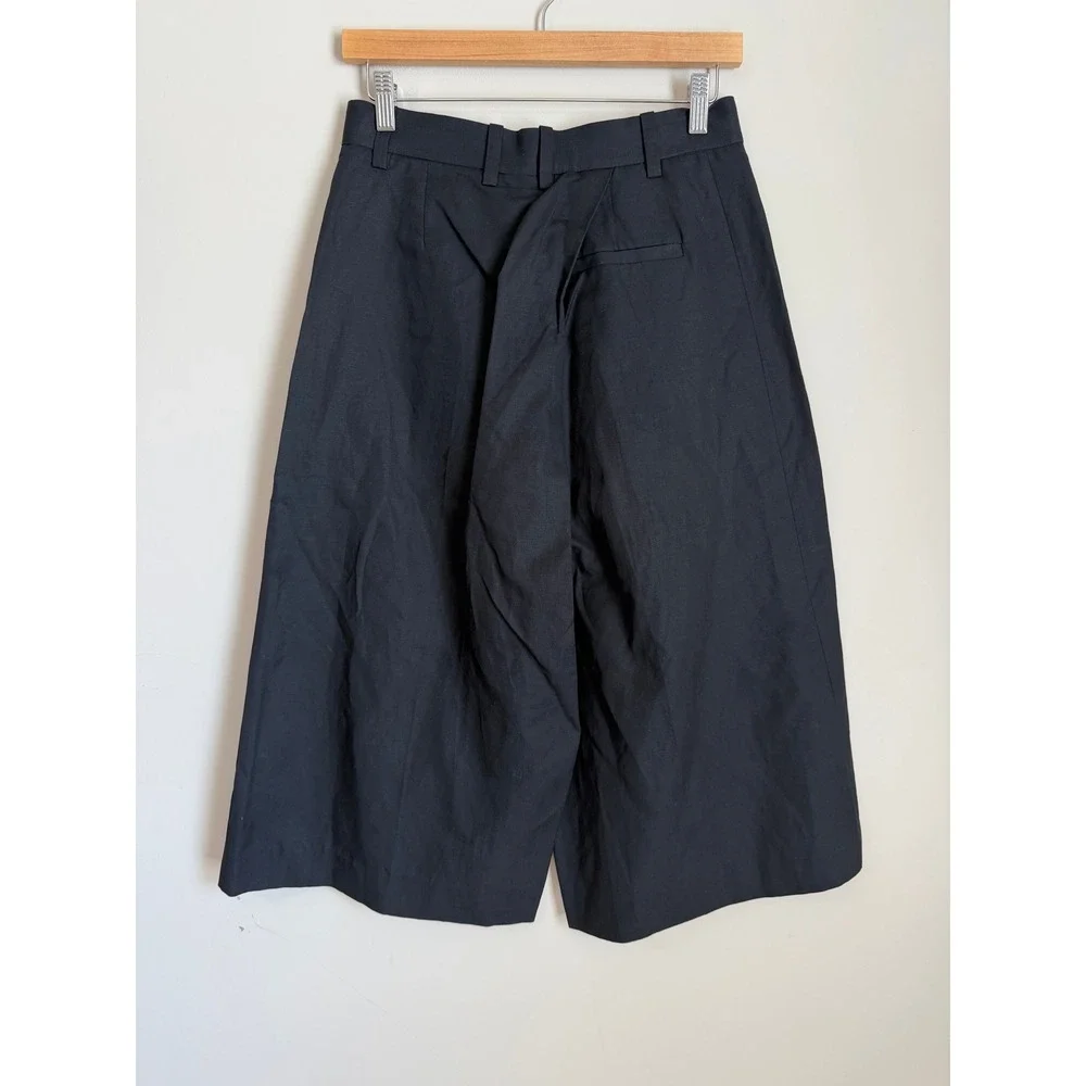 COS Wide Leg Culottes Women 4 Black Linen Blend Crop Pants